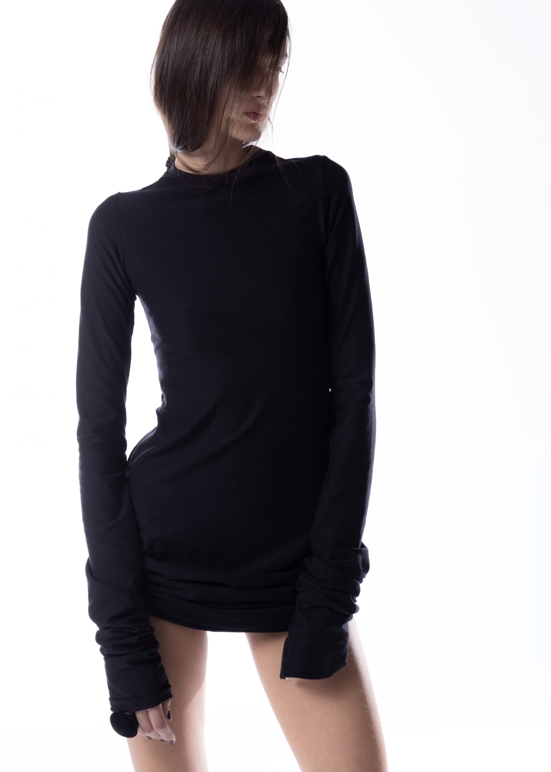 Gathered Black Dress